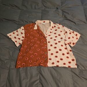 Floral Button-Up Shirt - Red and Cream